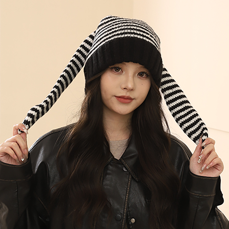 Corée du Sud Chine-Chic Marque Mignon Oreille De Lapin Tricoté Rayé Pull Laine Enfants y2k Shopping Mode Chaud Froid Chapeau_voghion.com