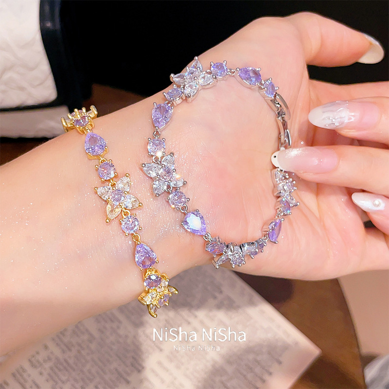 Monet's Garden~Zircon Water Drop Flower Bracelet, Light Luxury High-End Feel, Vintage Palace Style Versatile Women's Jewelry