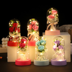バラの花の花束の小夜灯のプラスチックカバーのled花灯の永遠の花の置物のアイデアのデスクトップの装飾の夜灯の卸売り