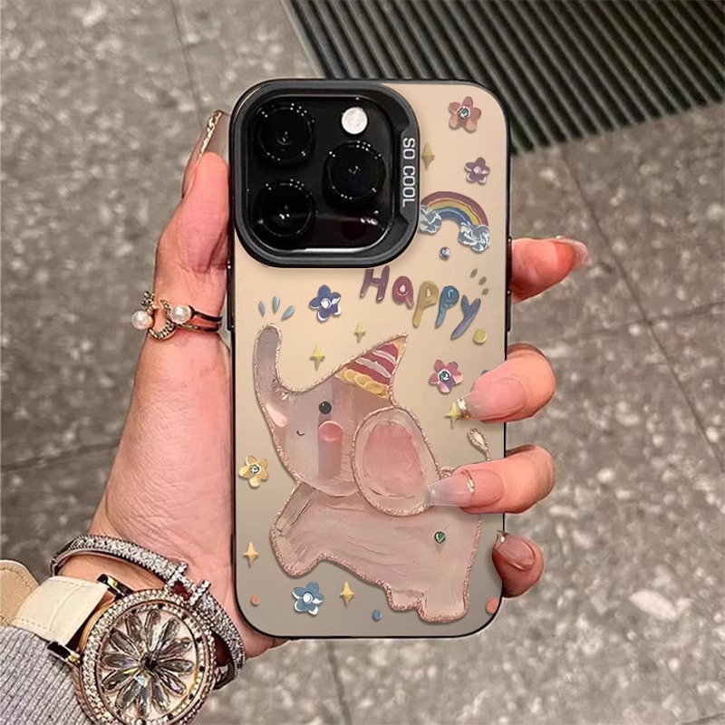 oil painting elephant for apple 16 phone case 15 new 14 cute fresh 13 cartoon 12 frosted 11 protection drop-resistant