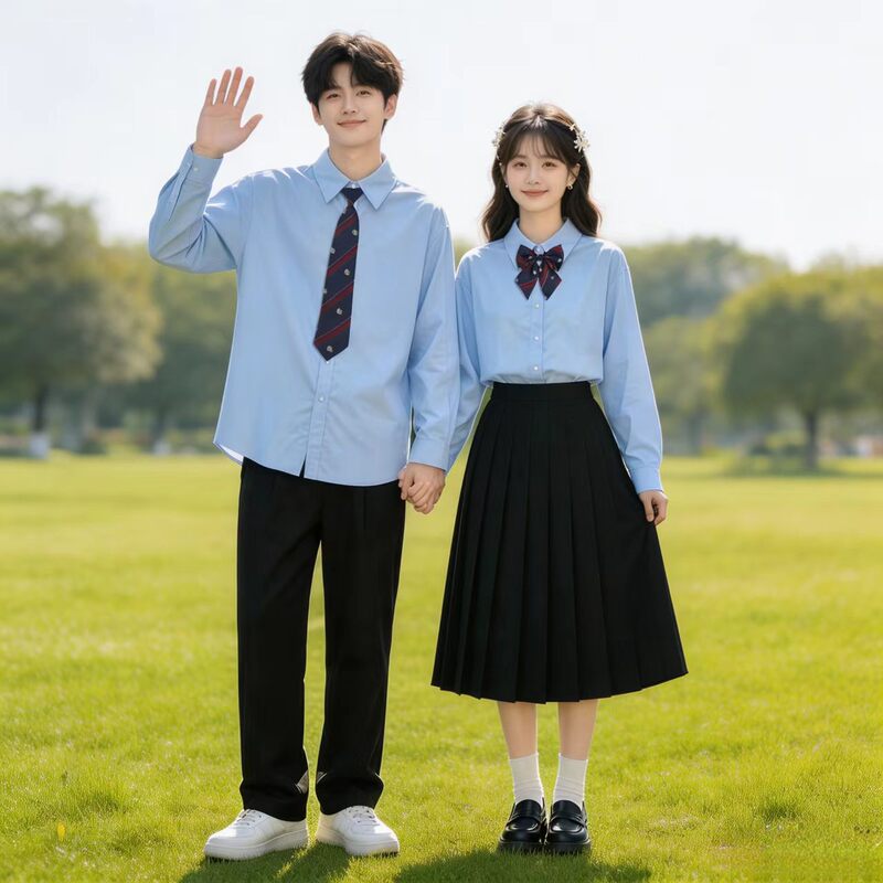College-style JK uniform, blue shirt, student choir performance outfit, graduation photo outfit, sports day uniform, adult formal wear College-style JK uniform, blue shirt, student choir performance outfit, graduation photo outfit, sports day uniform, adult formal wear
