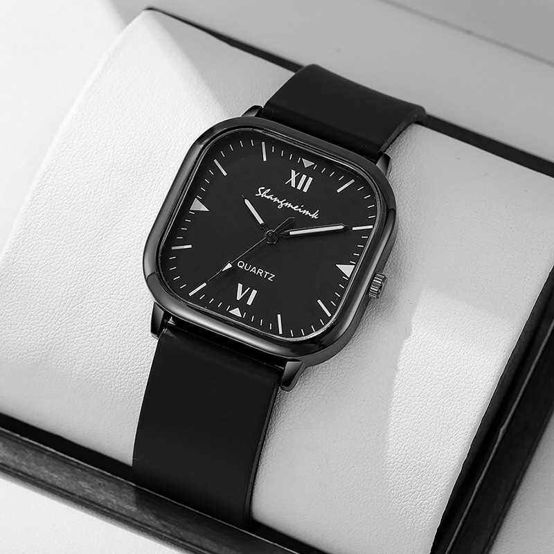 Reloj cuadrado Shangmei Reloj de cuarzo de moda unisex simple tendencia imitación cuero decoración aleación fábrica al por mayor