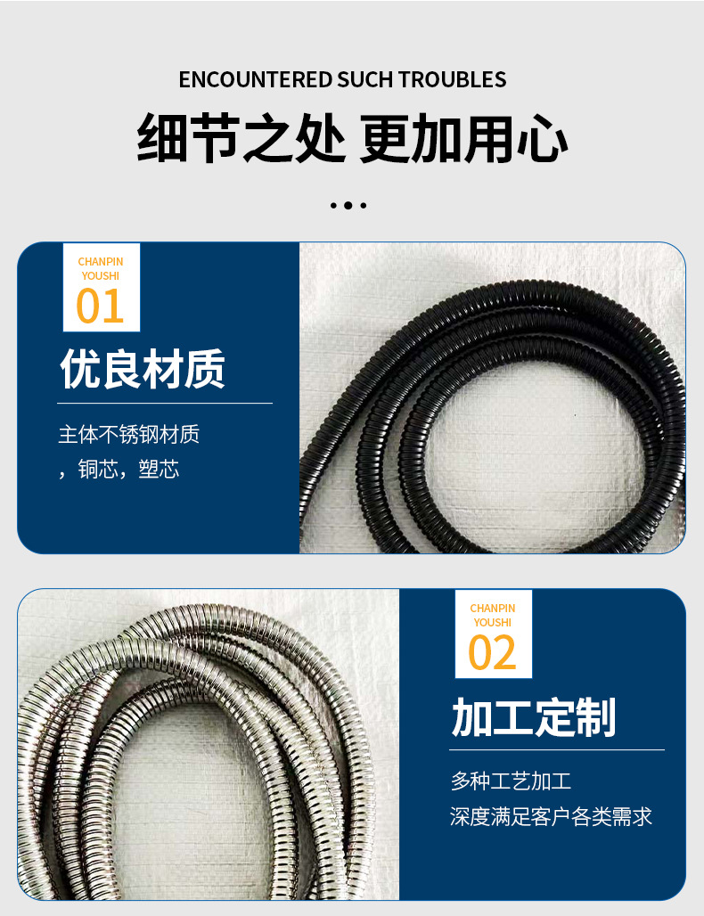 1.5-meter and 2-meter encrypted explosion-proof flexible hose for bathroom water heaters, silver stainless steel shower hose, general accessories wholesale undefined