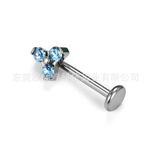 F136钛合金平底侧孔直杆奥地利华子水晶钻三角花耳钉穿刺饰品