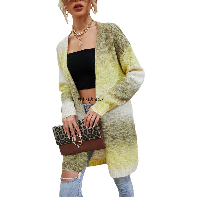 Suéter de punto para mujer, estilo cárdigan holgado de longitud media, con estampado tie-dye arcoíris, para comercio transfronterizo europeo y americano, invierno 2026 image 1