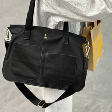 欧美百搭尼龙牛津布配头层牛皮大容量单肩斜跨手提饺子包通勤女包