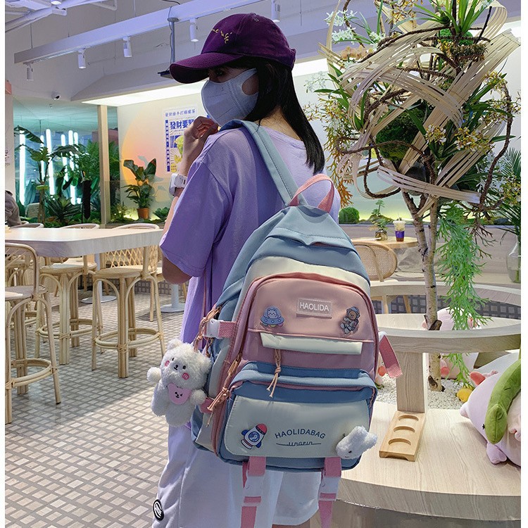 韩版高颜值书包森系撞色小清新中小学生休闲背包学院风学生背包