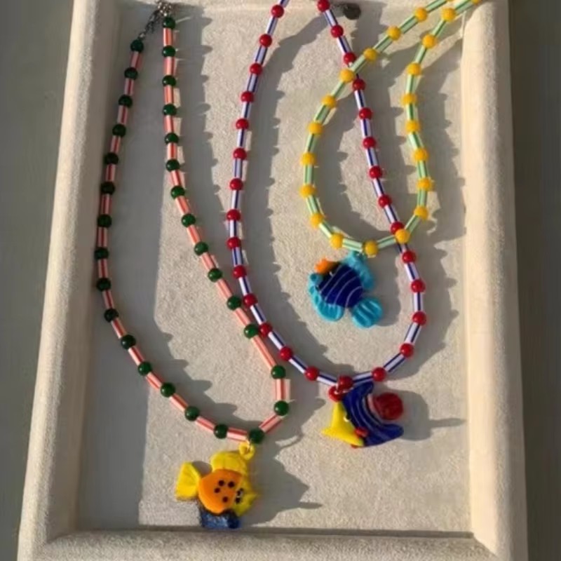20g Weight Resin Pendant Material Pendant Necklace Classification Resin Chain Material Beaded Chain Chain Type 1 Piece Quantity Party, Street Occasion Resin Material Fish Pattern All Seasons Season Women's Gender Cartoon Style, Cute Style Cartoon Style Cute Fish Resin Beaded Chain Beaded Necklaces Wholesale 7