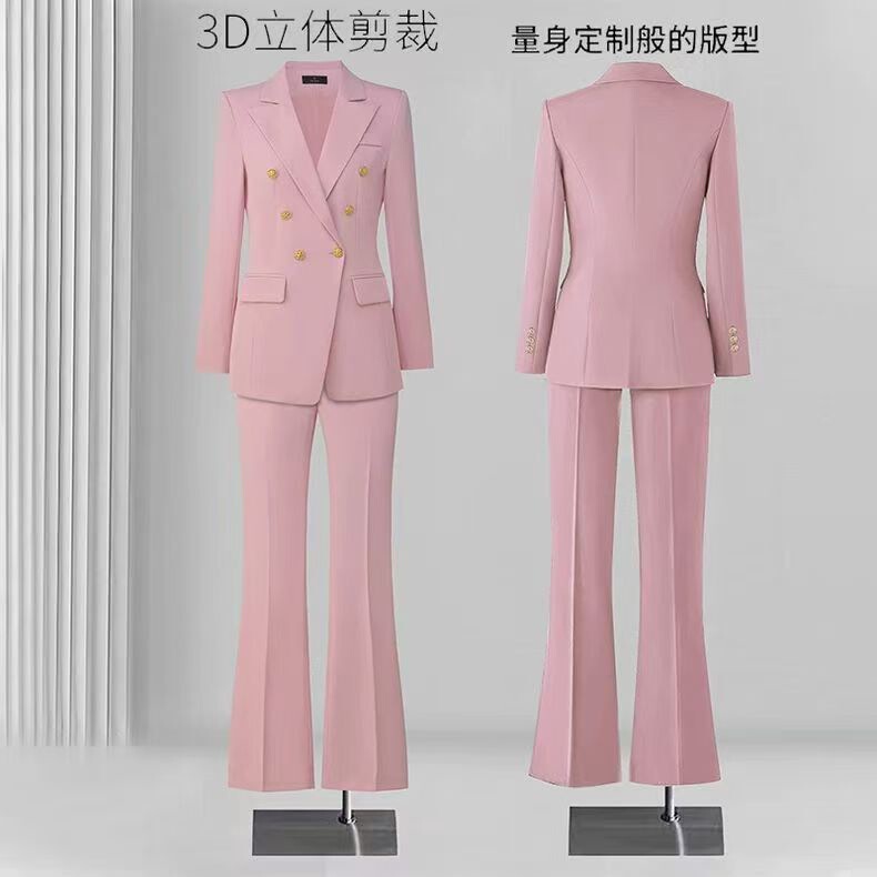 Cross-Border Supply In-Stock Women's Formal Pants Suit Set Women's Blue Pink Yellow Business Workwear 2-Piece Set