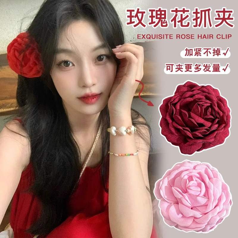 Nuevo Caro, el mismo clip de agarre de flores de rosas, nuevo clip de cabello de cabeza de alto nivel para mujeres, tocado de tiburón grande