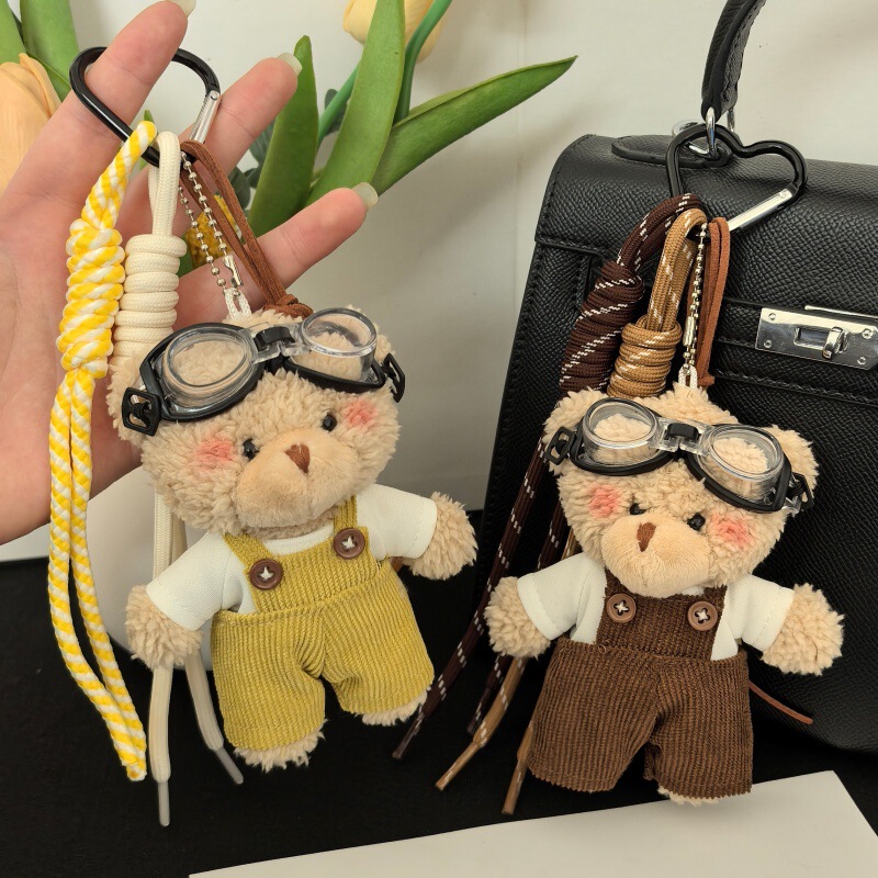 Cute Cartoon Bear Pendant Handmade Plush Keychain Doll Korean Style Overalls Bag Charm Cute Cartoon Bear Pendant Handmade Plush Keychain Doll Korean Style Overalls Bag Charm