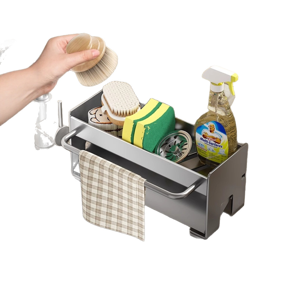 Grifos de cocina estante de acero inoxidable fregadero de mesa estante de almacenamiento esponja toallitas de lavaplatos estante de drenaje