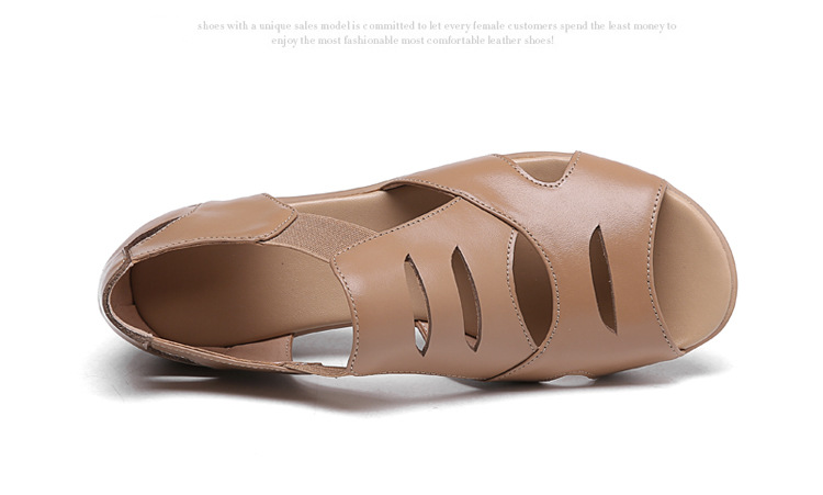 Sandal da thật đế bệt miệng cá mùa hè cho nữ trung niên — màu be chi tiết 15