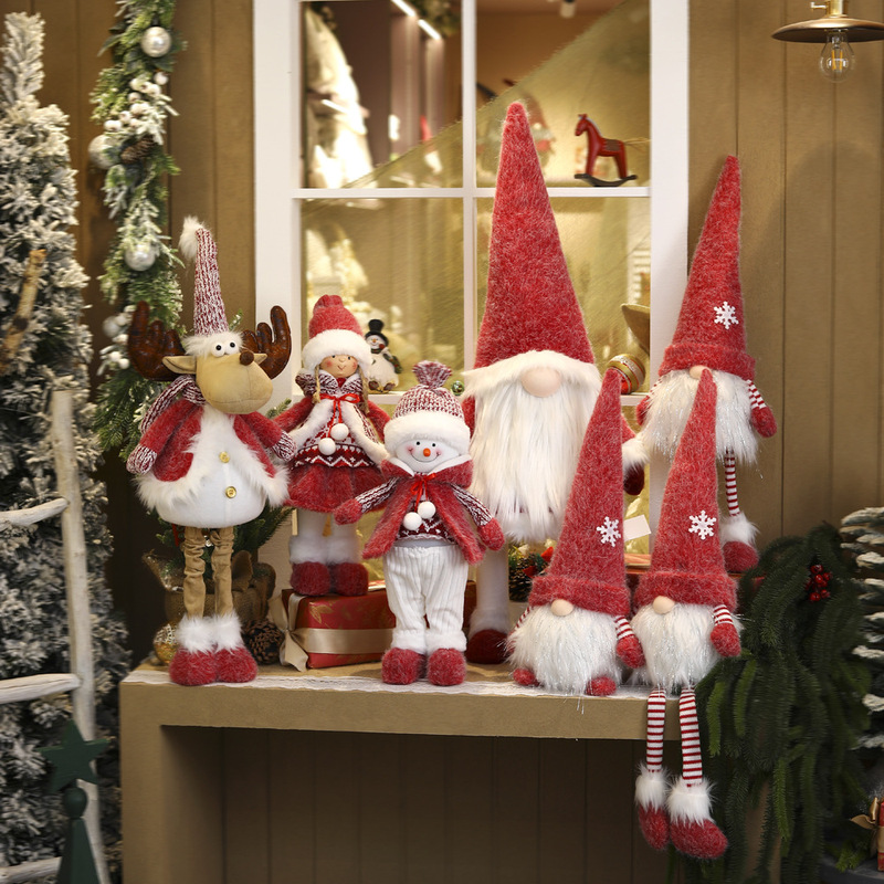 クロスボーダー新しいクリスマス人形クリスマス装飾雪だるま伸縮人形ニットヘラジカ顔のない老人かわいい装飾品|undefined