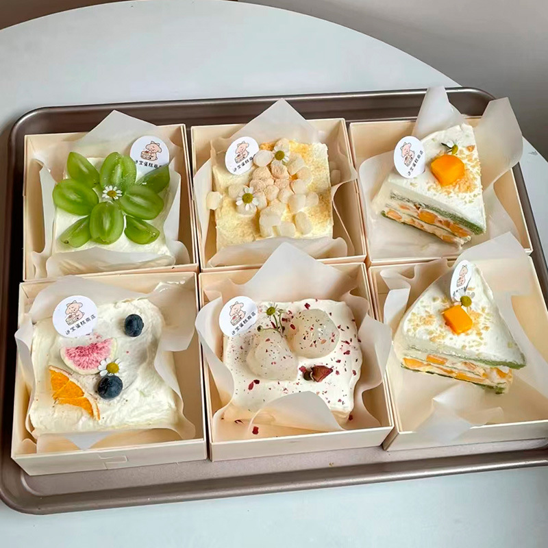 4寸奶盖蛋糕切块方形蛋糕泡芙雪媚娘奶酪小方烘焙提拉米苏块木盒