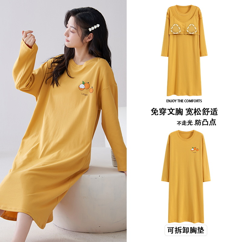 Camisón de las mujeres con almohadilla en el pecho verano primavera y otoño algodón manga larga delgada nuevo leopardo pijamas de algodón de las mujeres desgaste del hogar