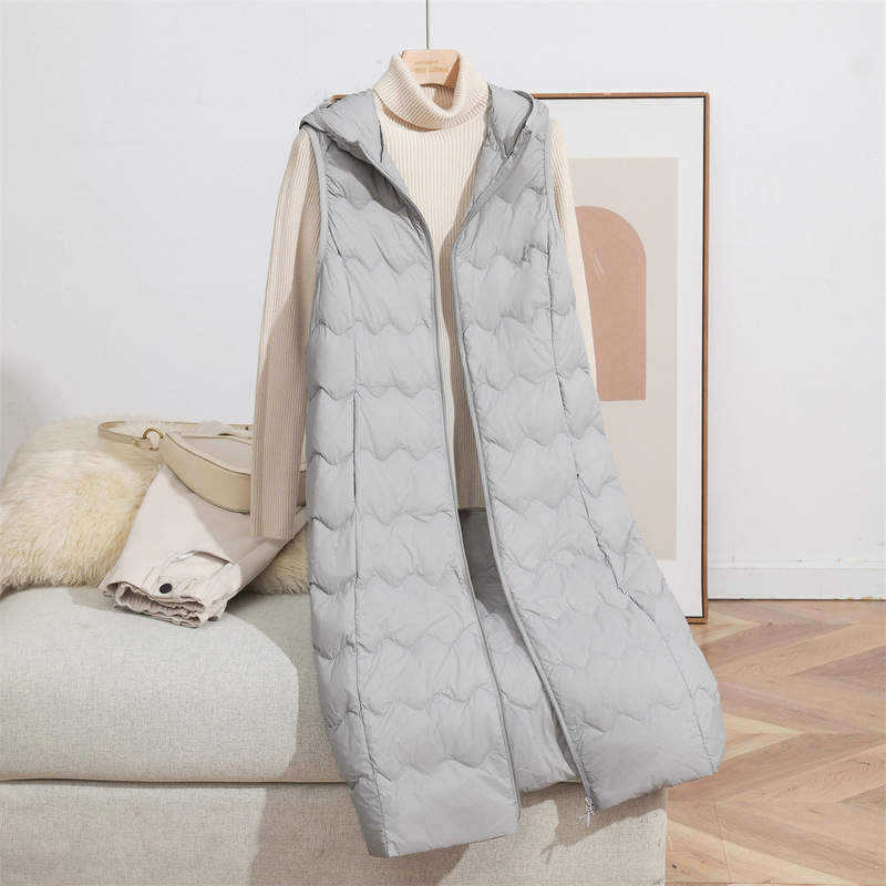 Youjia Winter New Lightweight down Vest for Women, Extended Hooded White Duck down Liner Warm Vest Jacket
