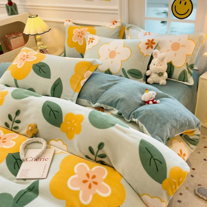 Demi-season velvet warm jeans, children's set, fleece fitted sheet, keep warm fleece duvet cover, 4 piece set, 3 piece set