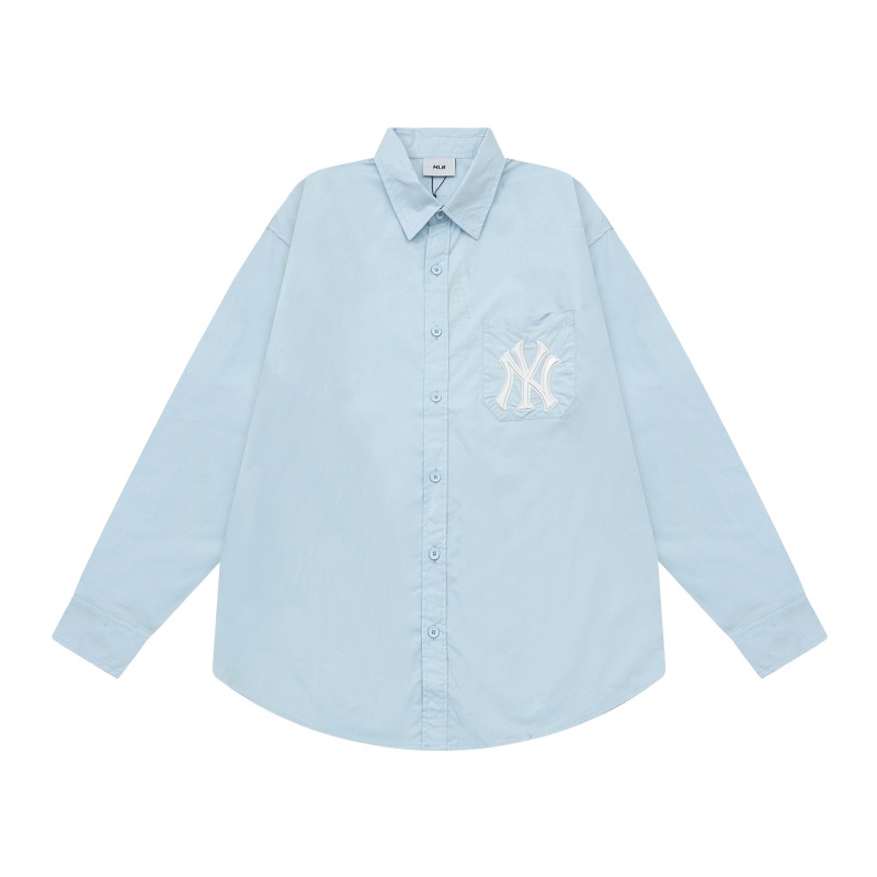 潮牌MLB衬衫春秋新款后背大NY绣花休闲宽松男女情侣同款上衣外套|undefined