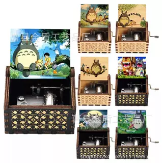 木制手摇音乐盒UV彩印雕刻龙猫发条八音盒摆摊摆件动漫礼品文创