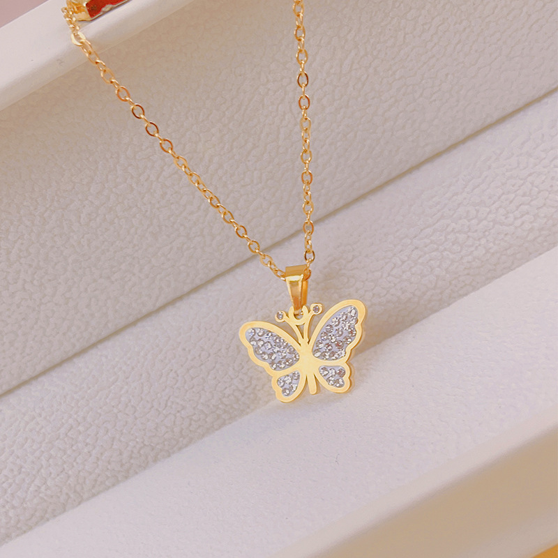 Fashion Butterfly Stainless Steel Plating Zircon Pendant Necklace 1 Piece