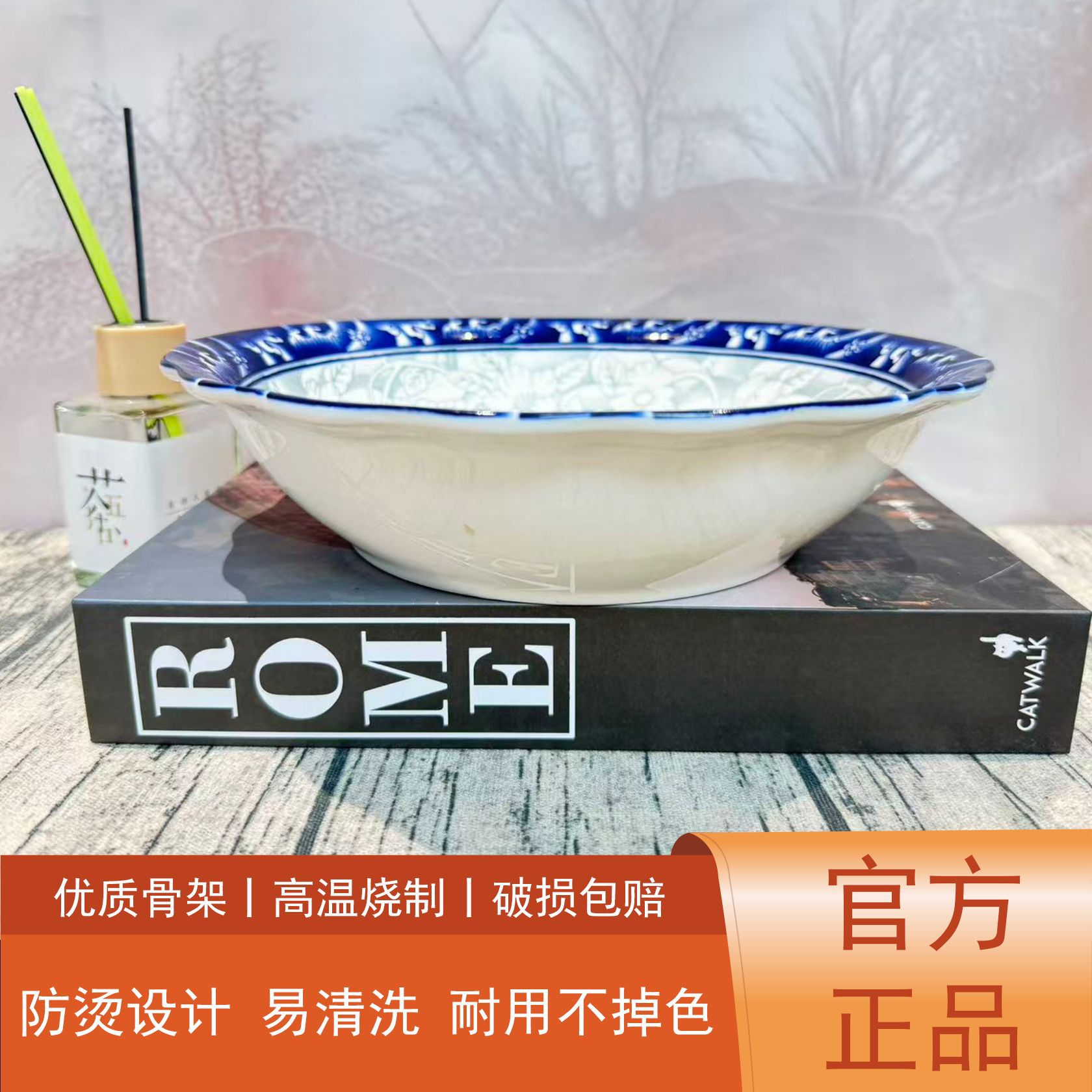 10 Lotus-Patterned Blue and White Porcelain Bowls for Home and Commercial Use, Large Soup Bowls, Trendy and Popular Online Style, Hot-Selling and Trendy