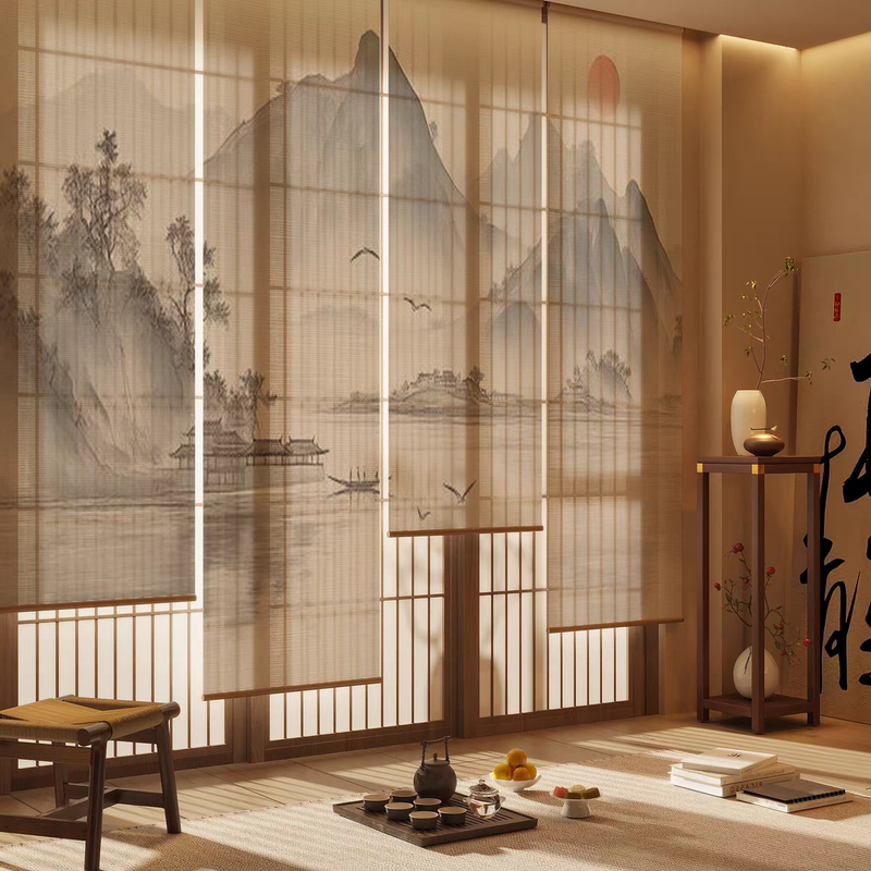 Landscape Painting New Chinese Style Curtains, Roll-Up Blinds, Hanging Curtains, Screen Curtains, Office Electric Lift Curtains, Tea Room, Shop Landscape Painting New Chinese Style Curtains, Roll-Up Blinds, Hanging Curtains, Screen Curtains, Office Electric Lift Curtains, Tea Room, Shop