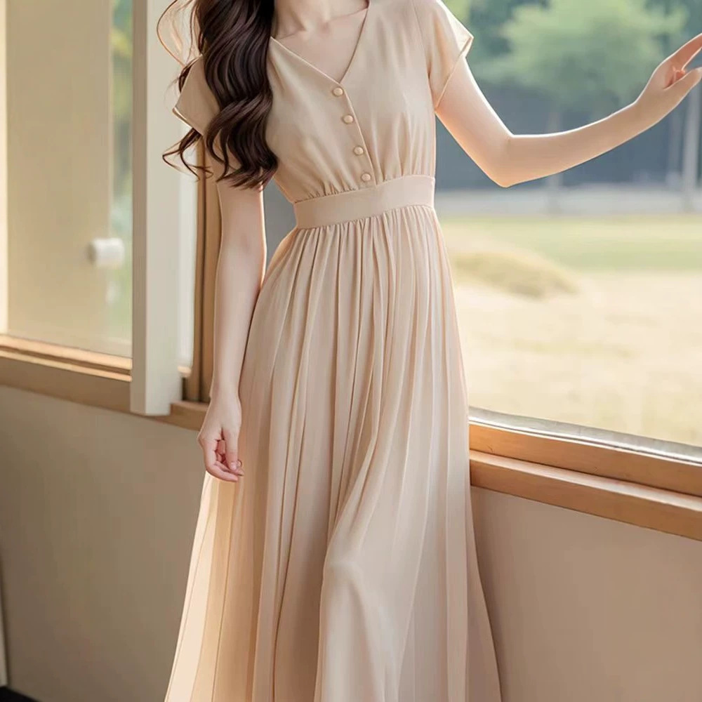 Đầm suông nữ midi màu mơ phong cách Pháp cao cấp — màu mơ chi tiết 2