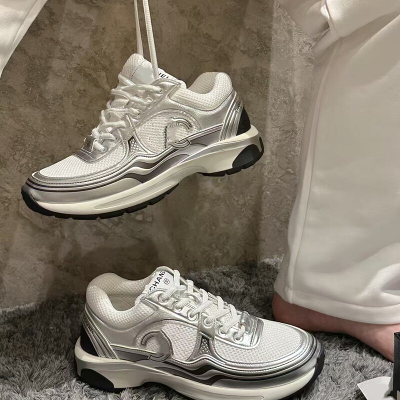 Chanel-Style Gold and Silver White Mesh Double C Casual Thick-Soled Height-Increasing Color-Blocking Breathable Versatile Sports Dad Shoes Chanel-Style Gold and Silver White Mesh Double C Casual Thick-Soled Height-Increasing Color-Blocking Breathable Versatile Sports Dad Shoes