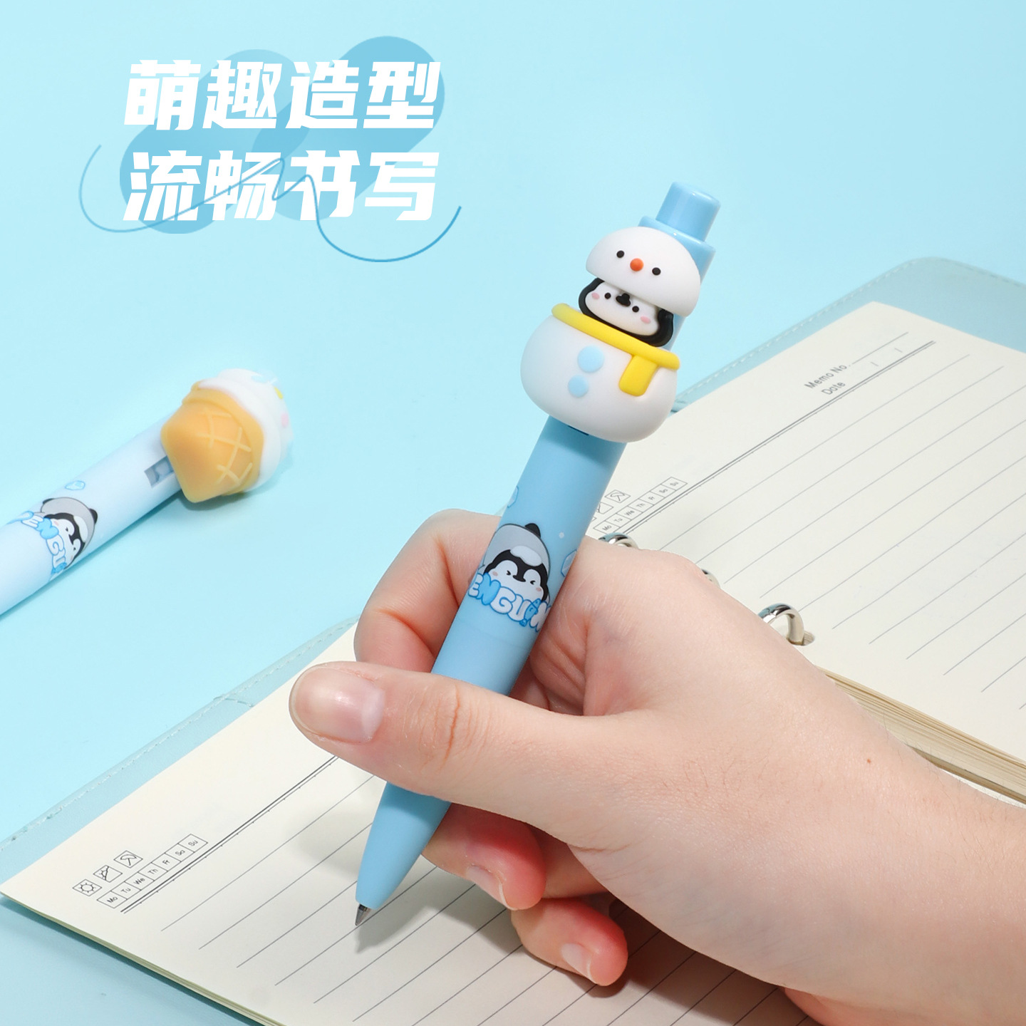 KUKI curioso en el hogar helado y nieve pingüino sorpresa bolígrafo creativo adorable estudiantes de primaria de alto valor facial 3092 bolígrafo estilo