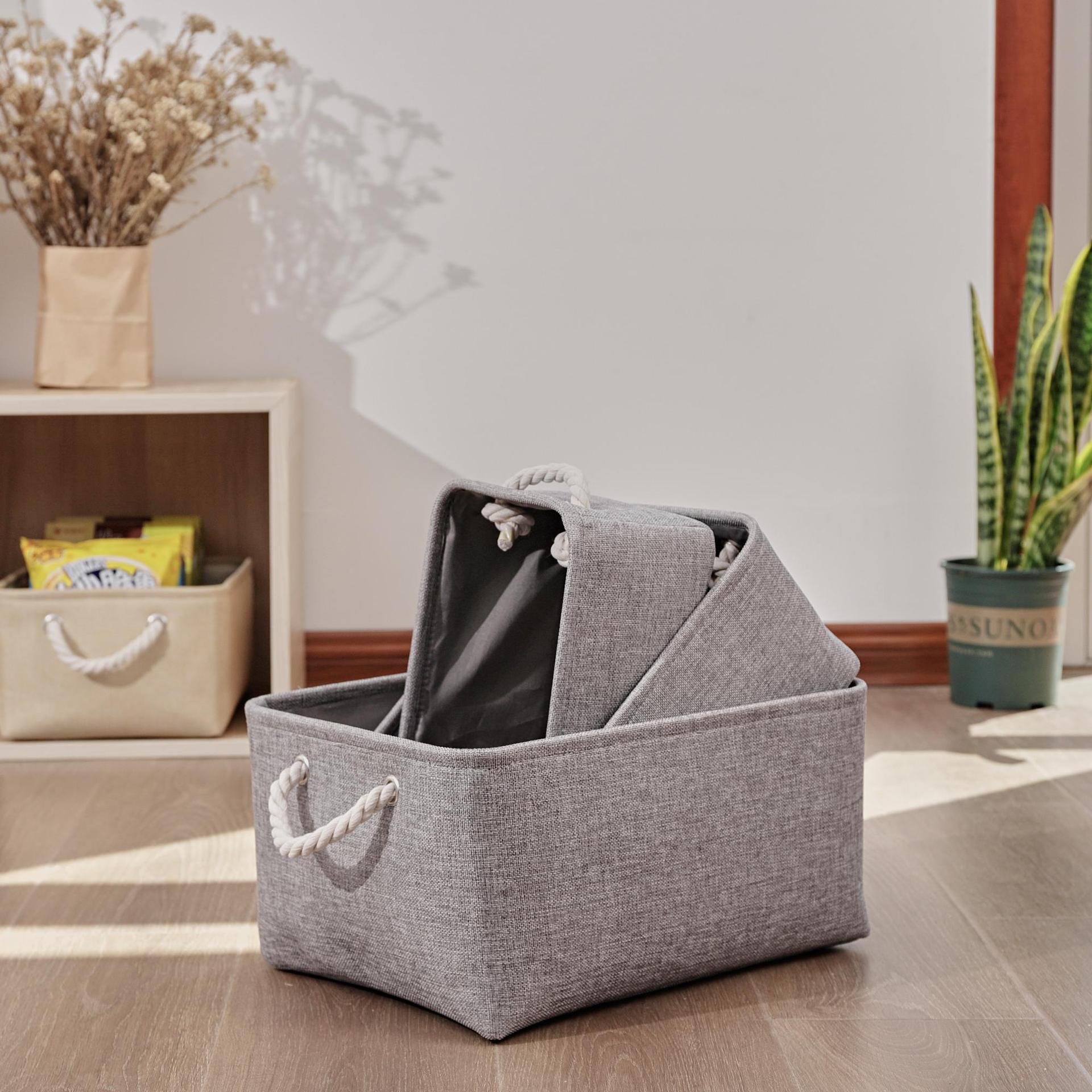 博颂杰厂家批发纯色棉麻收纳筐日式可折叠收纳箱衣物杂物置物篮