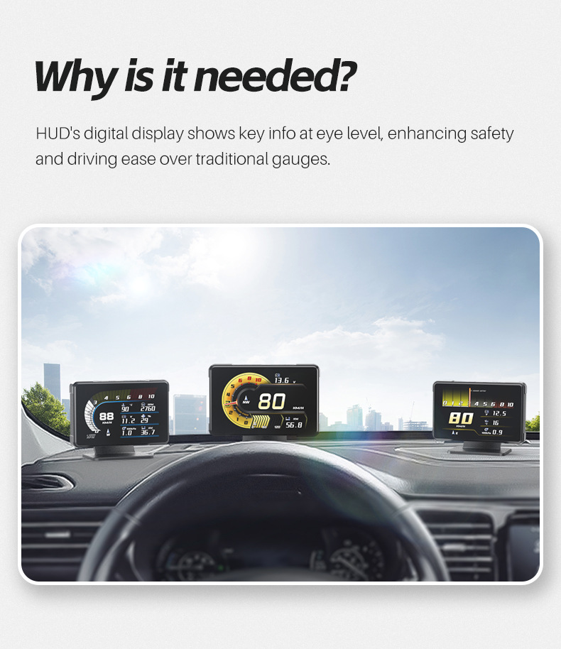 Full Lcd Screen Obd Multifunctional Instrument for Displaying Water Temperature, Exhaust Temperature, Turbo Intake Speed, Oil Temperature, Speedometer, Hud Head-Up Display