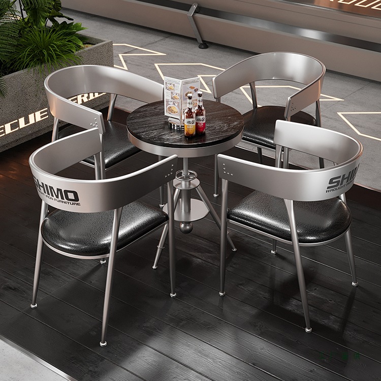 工业风桌椅组合咖啡厅奶茶店休闲区网红餐厅铁艺餐桌商用洽谈圆桌