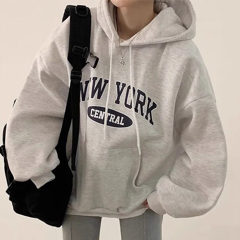 Heavyweight oversized new letter print loose plus-size fleece-lined long-sleeve American style trendy brand hooded sweatshirt for men and women