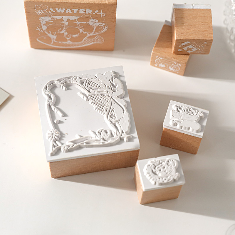 Mu Ran traje de sello lindo de madera registro de práctica de gato creativo divertido libro de mano de dibujos animados decoración sello base