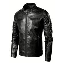 M 1684 Men's Stand Collar Leather Jacket ���IƤ�� �羳���l