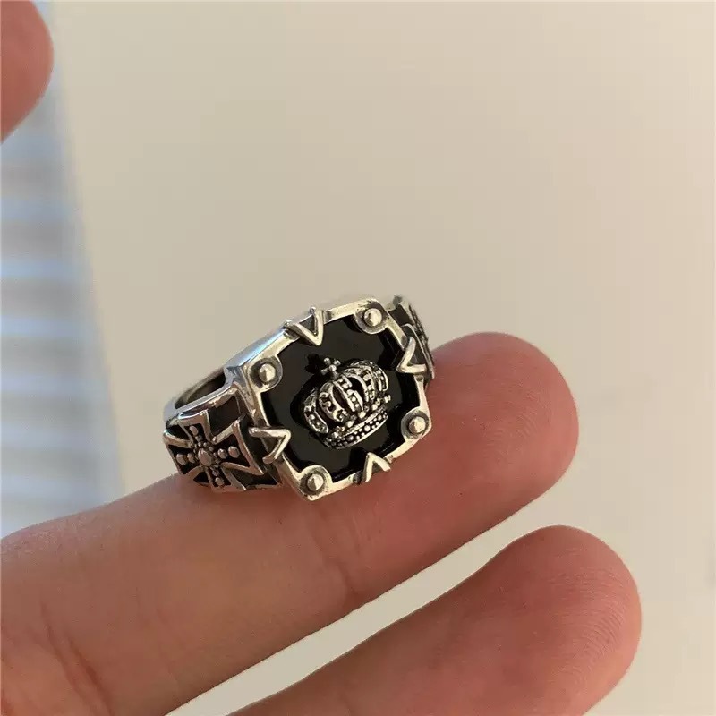 Hip-Hop Personality Ring Japanese and Korean Retro Cross Ring Men's Thai Silver Trendy Men's and Women's Versatile Ring Accessories