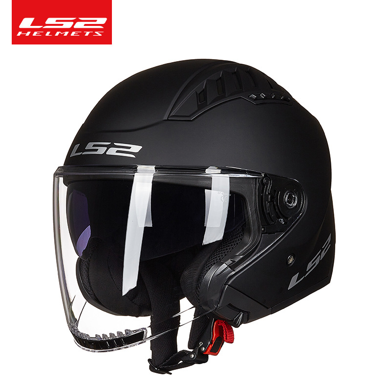 LS2 casco de la motocicleta de los hombres y las mujeres de doble lente medio casco de la motocicleta de la vendimia Cuatro Estaciones de invierno de personalidad OF600