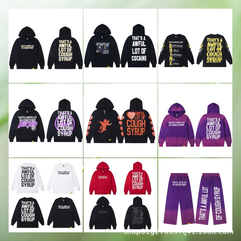 High-Quality Cough Syrup Letter-Printed Hoodie, American Trendy Brand, New Autumn and Winter Style Couple's Hooded Sweatshirt