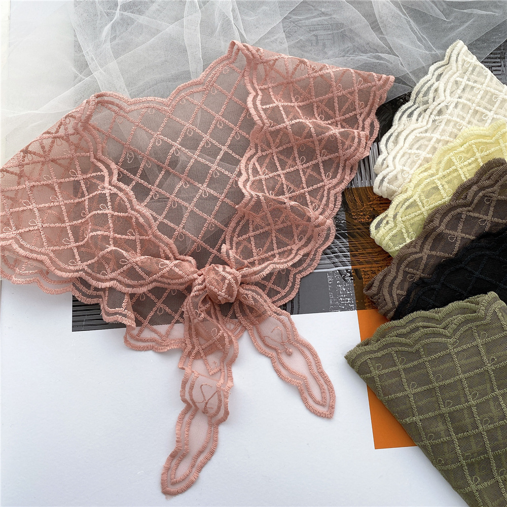 20g Weight Silk Scarf Classification Travel Occasion Lace Material Lattice Pattern Unisex Gender Sweet Style White, Green, Yellow, Black Color Retro Lattice Lace Triangle Small Silk Scarf 4