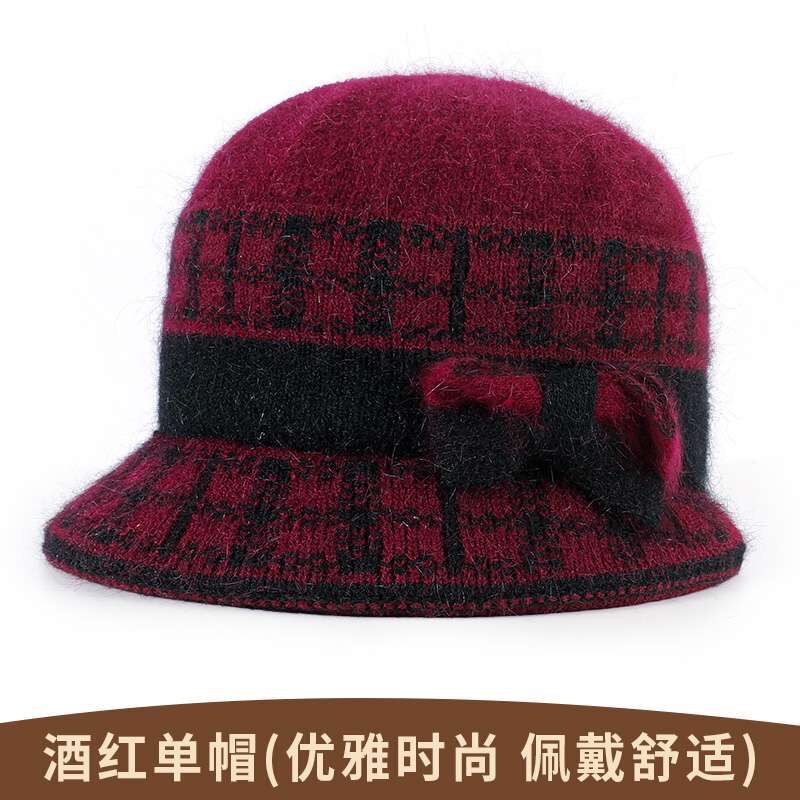 冬季时尚老人加绒奶奶加厚保暖女士针织毛线帽妈妈中老年帽子|undefined