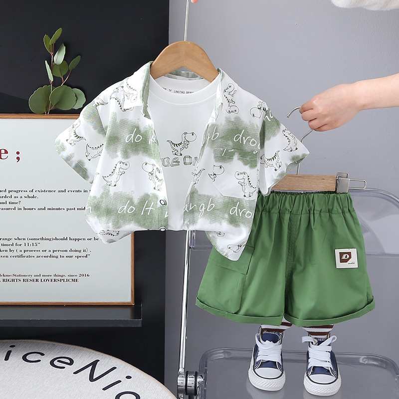 Boys Summer Clothes, Boys Summer Shirt Suits, Children's Summer New Style, Baby Boy Short-Sleeved Three-Piece Suit