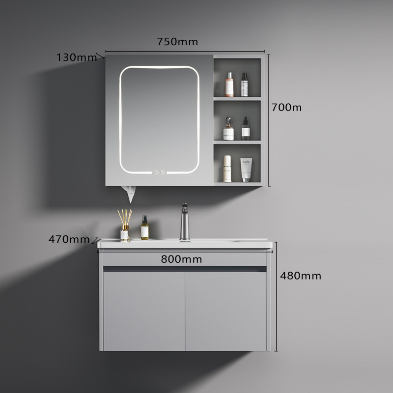 Mueble de Baño con Lavabo de Acero Inoxidable y Cerámica, Desempañado Inteligente, Suspendido de Pared, para Baño image 12