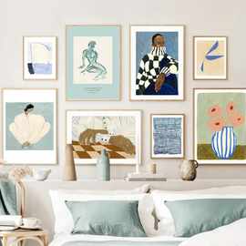 睡衣女孩裸体曲线现代海报和印刷墙艺术帆布画装饰画客厅图片