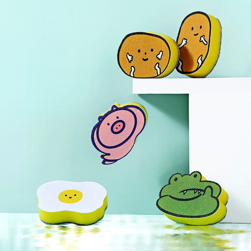 Kitchen Dishwashing Sponge Fruit Cute Decontamination Magic Cloth Scouring Pad Absorbent Durable Round Cartoon Sponge Cloth