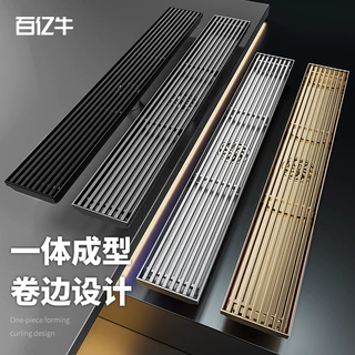 跨境金色长条地漏实心线条盖板不锈钢304酒店卫生间淋浴防臭地漏