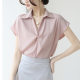 French-style Niche Western-style Short-sleeved Shirt Women's 2025 Summer Kink Pearl Chain Design Sense Professional Commuter Top