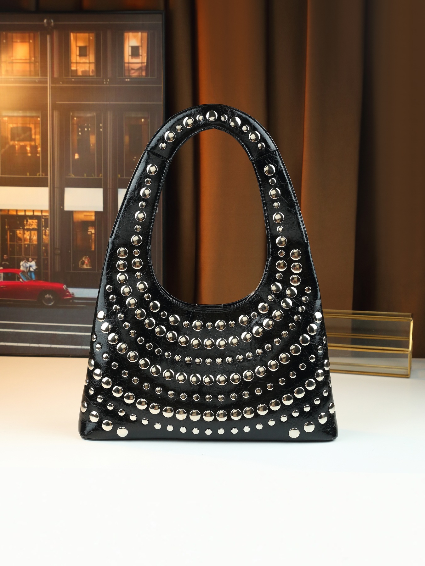 Borsa a mano con borchie da donna borsa a spalla stile punk cool_voghion.com
