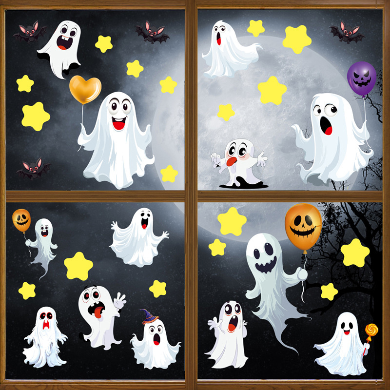 ハロウィーン幽霊静電貼り万聖夜祝日パーティー装飾ガラス窓貼りコウモリ風船表情シール|undefined