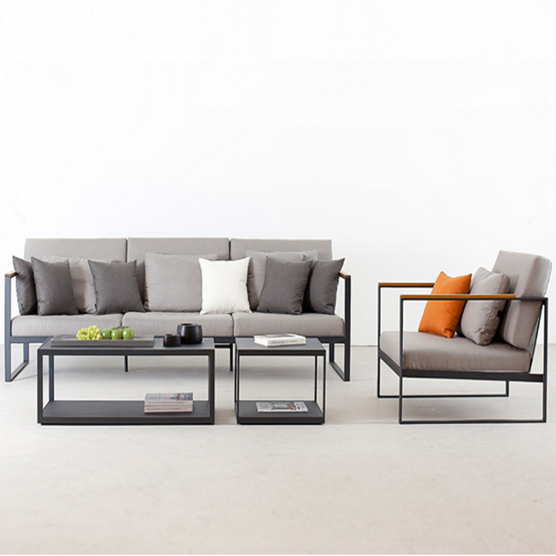 Outdoor Aluminum Alloy Sofa and Coffee Table Set for Villa Terrace, Sales Office, Garden, Courtyard, Leisure Sofa Chair, and Seating Area